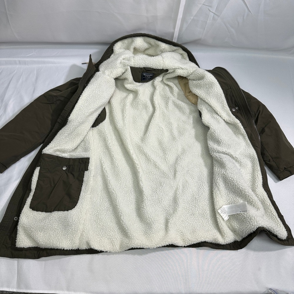 Abercrombie & Fitch Sherpa Lined Field Jacket Olive Green Mens Small Utility - Picture 3 of 6